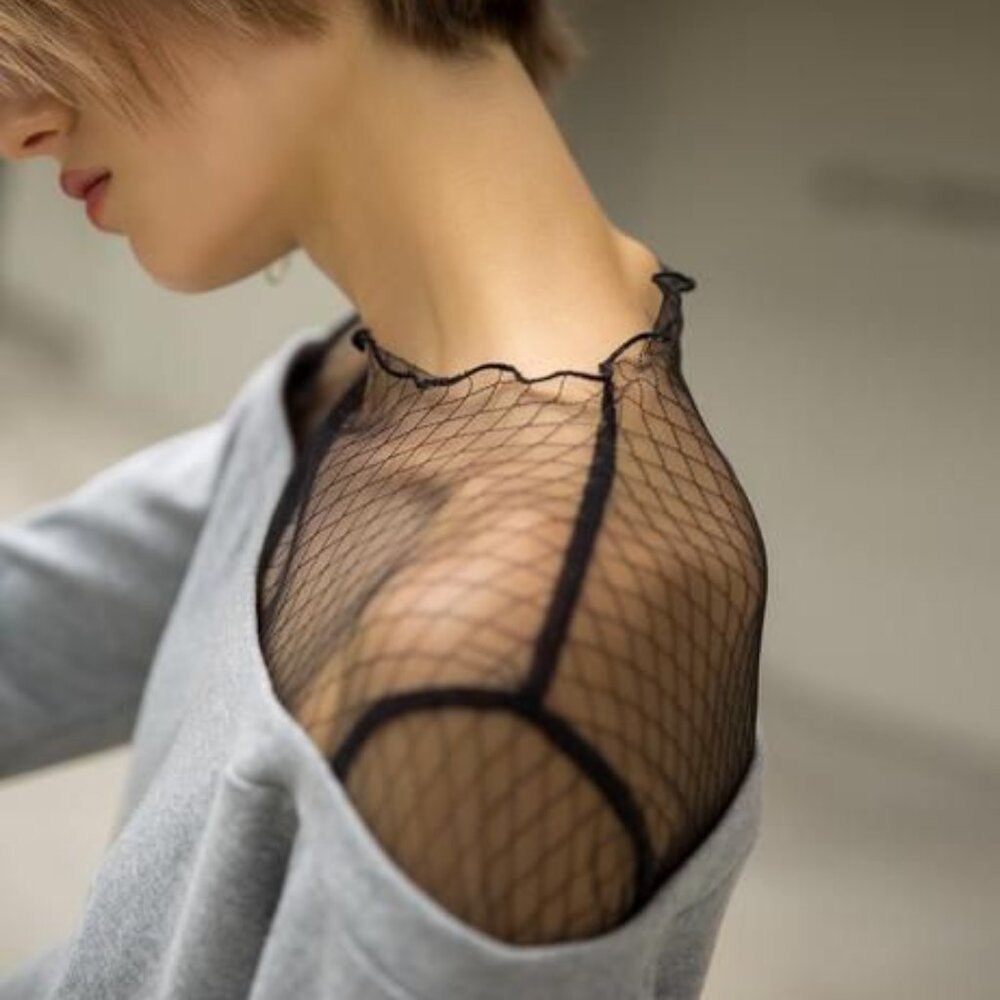 Pixie Market Tess Fishnet Off The Shoulder Sweatshirt